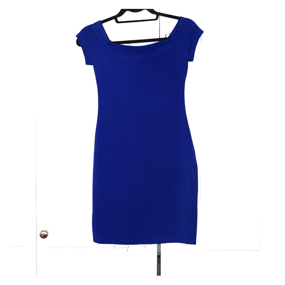 Royal blue off the shoulder mini dress